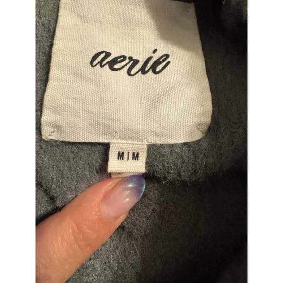 Aerie Chunky Ribbed Turtleneck Sweater Grey Green Oversized Cozy Knit Size M - Picture 5 of 6